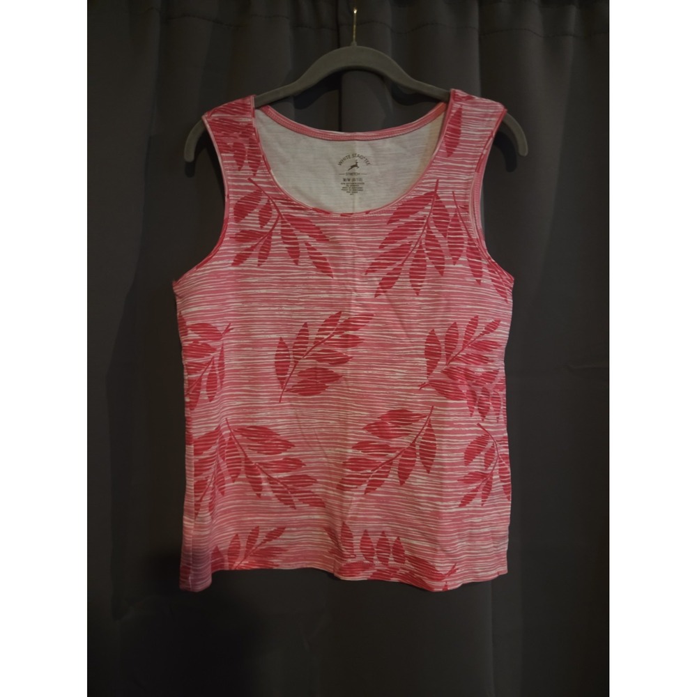 White Stag Tee Women's Size Medium Sleeveless Tropical Leaf Tank Top Pink White